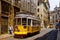 Tram running on the street in Lisbon, Portugal