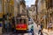 Tram running on the street in Lisbon, Portugal