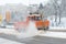 A tram snowplow clearing snow from tracks
