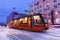 Tram in the street of winter city of Khabarovsk