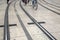 Tram Track and Cyclist; Comedie Square, Bordeaux