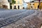 Tram tracks in the LISBON, a detail metal rails for the tram