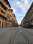 Tram tracks on a street in Rome