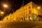 Tram trail in the streets of Zagreb at night in Zagreb, Croatia.