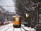 Tram under the snow in Turin Italy