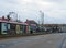 A tram waiting at a stop with people getting of at Cleveleys town center in Blackpool Lancashire