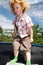 Trampoline child boy bouncing jumping
