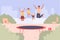 Trampoline jumping vector illustration, cartoon flat family people jump and have fun together, active happy jumper
