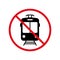 Tramway Ban Black Silhouette Icon. Tram Way Forbidden Pictogram. Electric Streetcar Red Stop Circle Symbol. Warning No