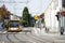 Tramway run and stopping for send and receive passengers at Sandhausen village in Heidelberg, Germany