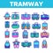 Tramway, Urban Transport Thin Line Icons Set