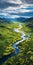 Tranquil Aerial Landscape: Endless Fjord With Vibrant Wild Flowers