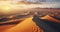 The Tranquil Aerial Scene of a Desert, Illuminated by the Setting Sun