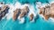 Tranquil aerial view of gentle waves gently washing up on sandy beach shore, serene coastal scene