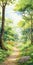 Tranquil Anime Forest: A Serene Passage Through An Elegant Brushstroke Landscape