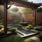 A tranquil Asian-inspired garden with a meditation area and a babbling brook2