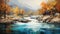 Tranquil Autumn River Painting In Ross Tran Style