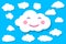 tranquil baby shower illustration of happy smile white paper cloud on wire network blue sky background