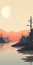 Tranquil Bay: Minimalistic Sunset Landscape Illustration In 8k