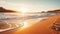 A tranquil beach bathed in the golden hour light