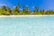 Tranquil beach scene. Exotic tropical beach landscape for background or wallpaper. Design of summer vacation holiday concept.