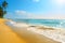 Tranquil beach scene with golden sands and azure sea. Serene beauty of nature