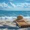 Tranquil beach scene Midday with sunhat on vacant sunlounger