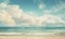 A tranquil beach scene unfolds, with golden sands meeting serene seas under a vast, cloud-filled sky. AI generative