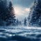 Tranquil beauty Glistening snowfall blankets a serene alpine forest