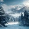 Tranquil beauty Glistening snowfall blankets a serene alpine forest