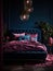 Tranquil Bedroom in Blue and Pink Hues. Generative AI