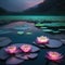 A tranquil, bioluminescent lagoon with floating water lilies that emit a soft glow4