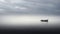 Tranquil Black and White Ocean Reflection with Silhouette of Transportation and Misty Horizon. Generative AI