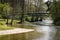 A tranquil bridge over a beautiful clean lake. Spring season.