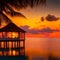 A tranquil bungalow illuminated by a vibrant Caribbean sunset Generative AI