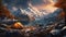 Tranquil camping adventure in majestic Alberta mountain range at dusk generated by AI