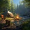 Tranquil Camping Setup Alongside a Babbling Brook