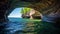 Tranquil Coastal Rock Formation Amidst Scenic Sea Cave generated by AI tool