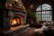 Tranquil Cozy interior fireplace room. Generate Ai