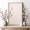 A tranquil Easter scene with a clean wooden frame and soft, muted pastel colors.