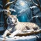 Tranquil elegance of a white tiger, serenely lounging atop a rugged snow block