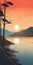 Tranquil Estuary: Minimalistic Sunset Lake And Mountains Illustration