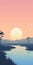 Tranquil Estuary Sunset: Minimalistic Savannah Landscape Illustration