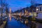 Tranquil evening by the canal in the city of Delft