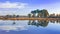 Tranquil fens with clouds reflected in calm water, Turnhout, Belgium