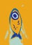 Tranquil fish with big eye and yellow monochromatic, illustration, neoplastic art and people. Creative oil painting with Bright