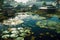 Tranquil Fish Farm With Gently Rippling Water And Lily Pads. Generative AI