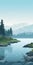 Tranquil Fjord: Minimalistic Forest Landscape Mobile Wallpaper