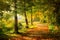 Tranquil footpath in a park in autumn