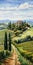 Tranquil Gardenscapes: Aerial View Of Tuscan Town And Iconic Hillside